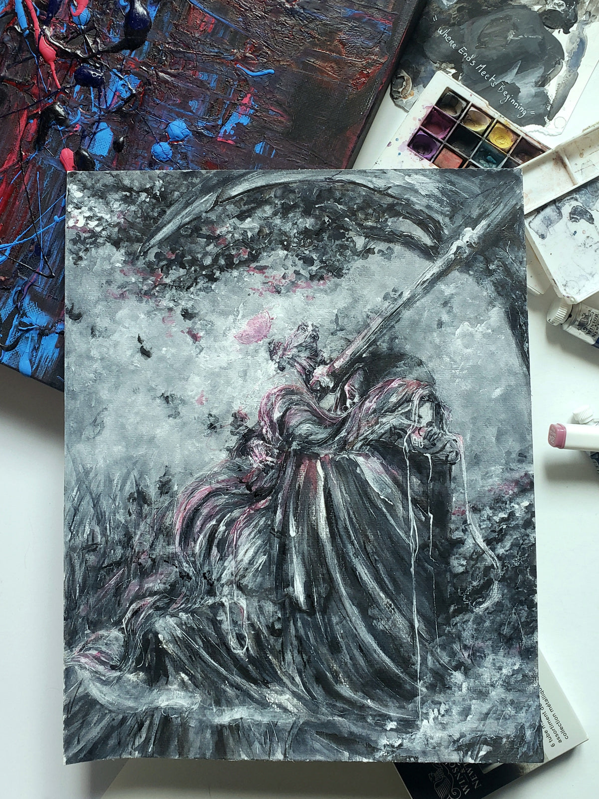 "Where End Meets Beginning" - Life and Death falling in love - Watercolor & acrylic on paper