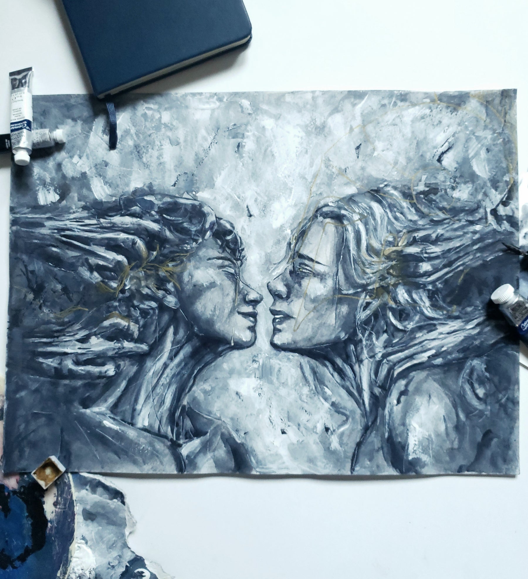 "The Weight Of Pride"-Watercolor & Acrylic on paper - Achilles & Patroclus II
